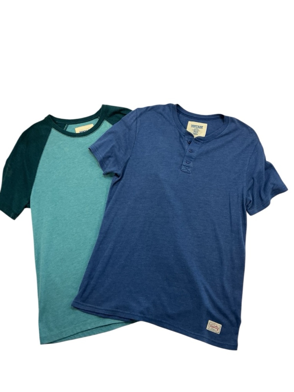 Vintage Style Men’s Blue Henley & Teal Raglan Tee Set 2pk